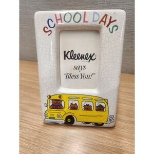 Vintage Russ Berrie And Co. 3.5 X 3.5 SCHOOL DAYS Ceramic Photo Frame Bears Bus